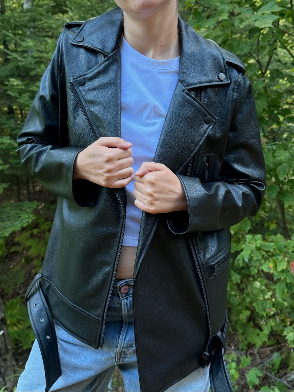 OAK + FORT VEGAN OVERSIZED MOTO JACKET BLACK - XS/S
